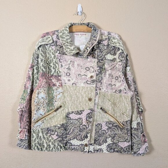 NWT Free People Nadia Moto Jacket Mixed Print ASO Devi Never Have I ever - Picture 2 of 14